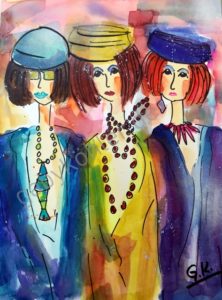 Drei Frauen mit Schmuck und Hut