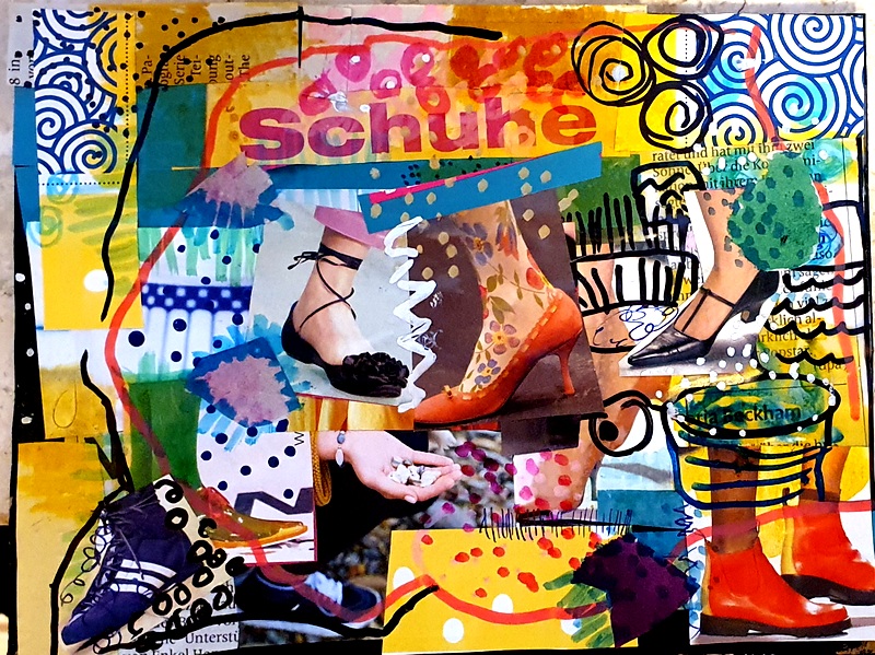  Bunte Collage von Schuhen in kräftigen Farben